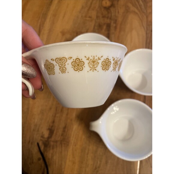 Set of 4 Corelle CorningWare PYREX Butterfly Gold Cups Open Handle - Picture 3 of 4